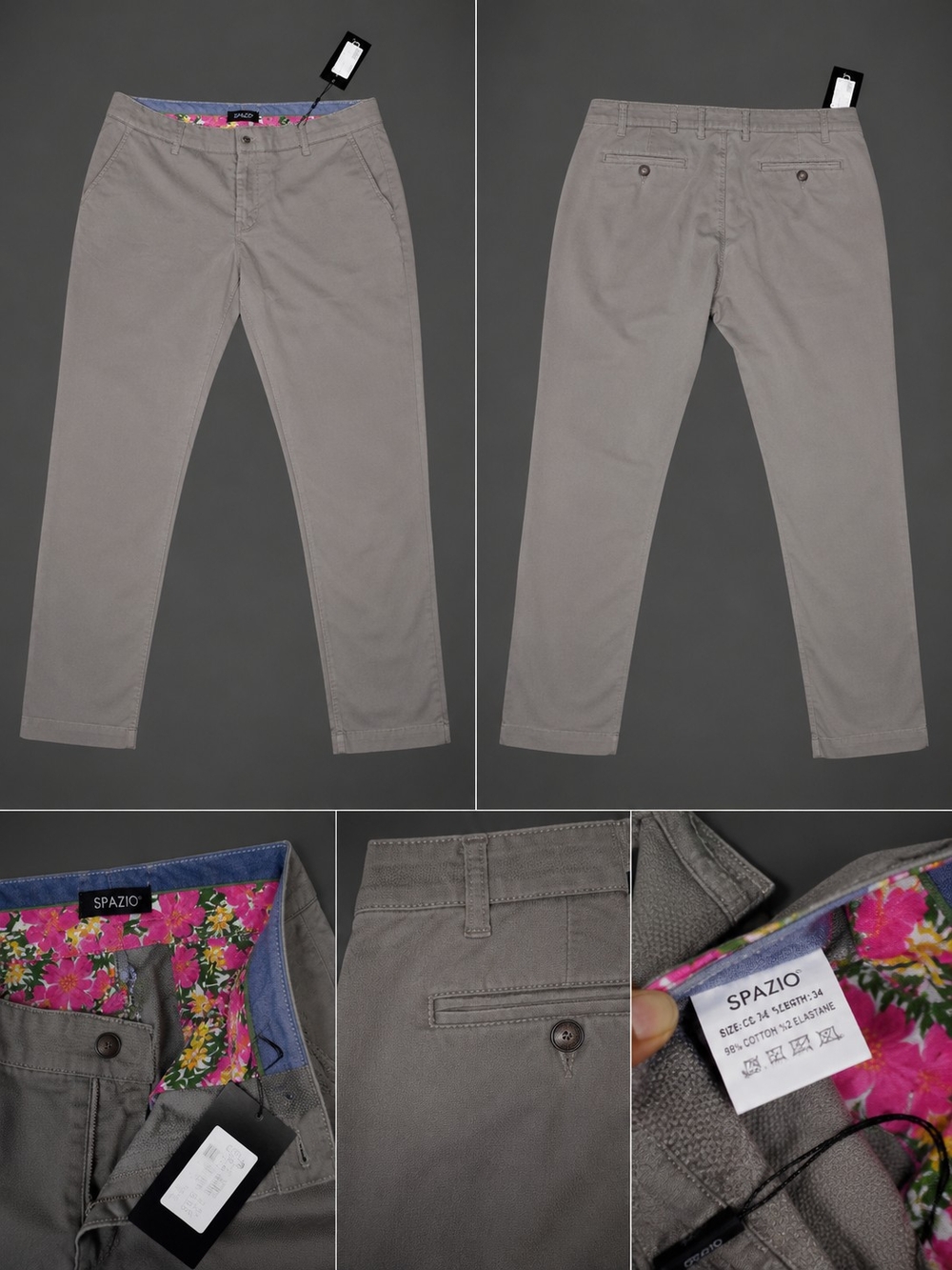Spazio Men's Taupe Slim Chinos